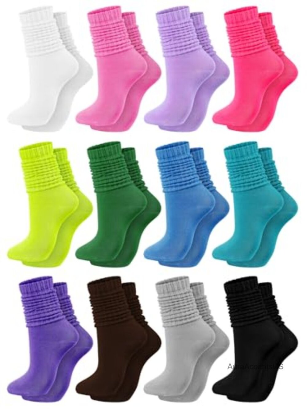 Women's Slouch Scrunch Crew Socks 12 Pairs Cotton Blend Retro Calf